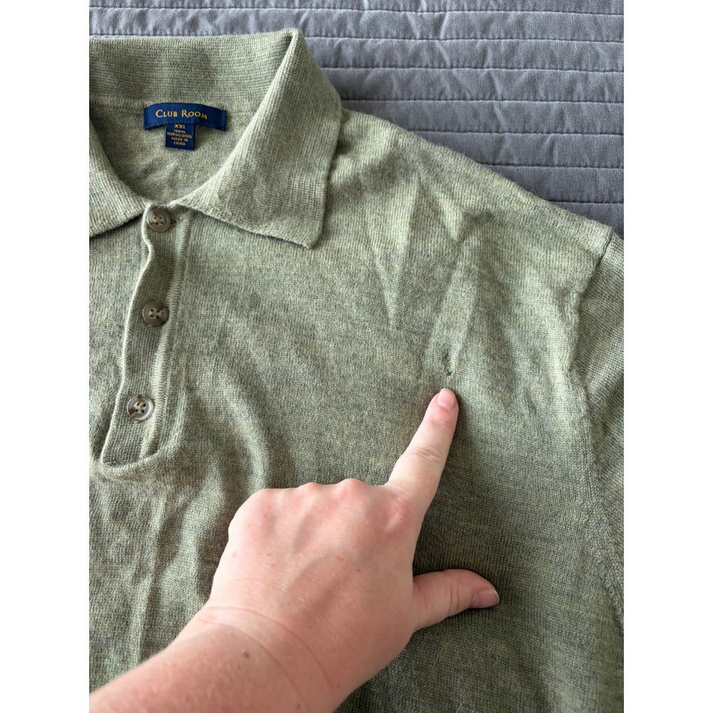 Club Room Mens XXL Merino Wool Long Sleeve Polo Sweater Olive Green Heather - Picture 7 of 8
